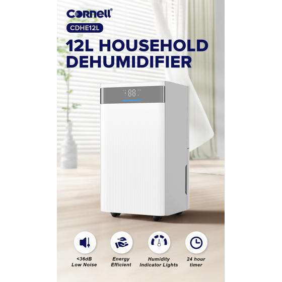 Cornell 12L Dehumidifier, High Coverage Area with Real Time Display